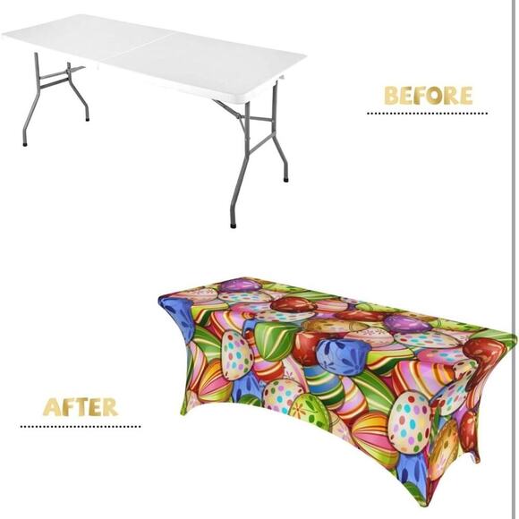 Fitted Rectangular Tablecloth StretchSpandex Table Cover Color Easter Eggs 6FT - Picture 3 of 6